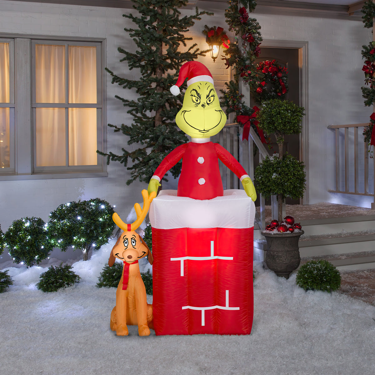 Gemmy Airblown Inflatable Grinch And Max Chimney Scene – Inflatableholidays