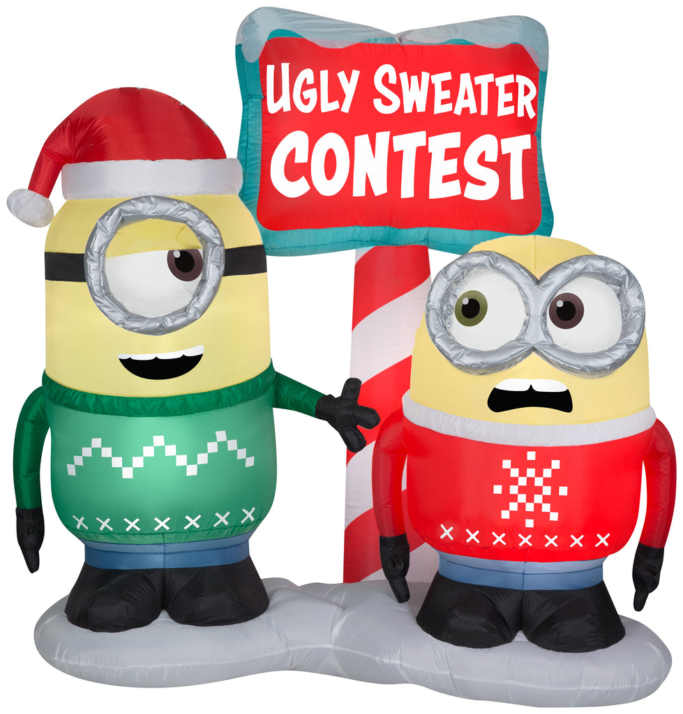 Gemmy Airblown Inflatable Minions Stuart and Otto in Ugly Christmas Sweaters