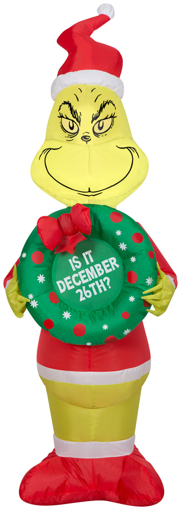 Gemmy Christmas Airblown Inflatable Inflatable Grinch with Wreath, 4 ft Tall