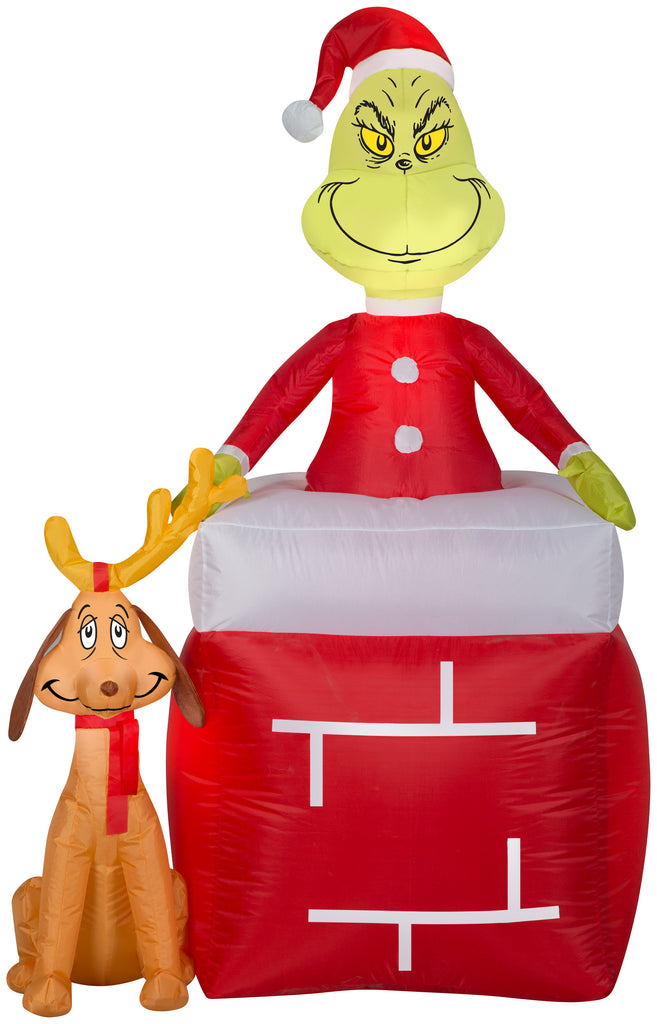 Gemmy 5.5 Feet Airblown Inflatable Grinch Out of Chimney with Max
