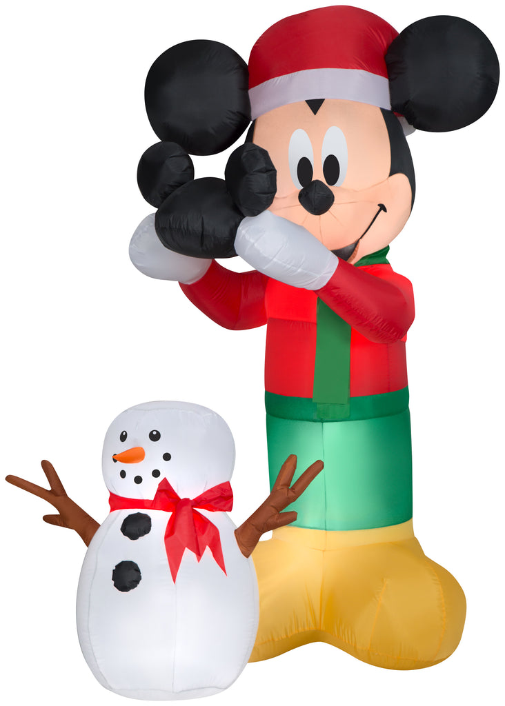 Gemmy Animated Airblown Inflatable Mickey Mouse Putting Mickey Hat on Snowman