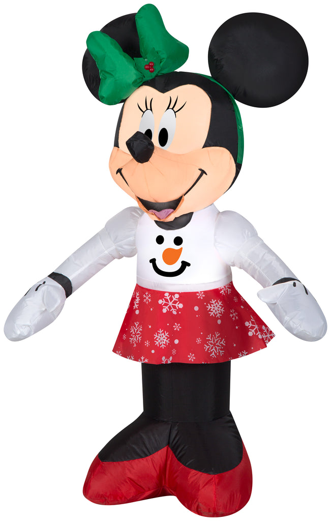 Gemmy Airblown Inflatable Minnie Mouse in Snowman Sweater and Snowflake Skirt, 3.5 Feet