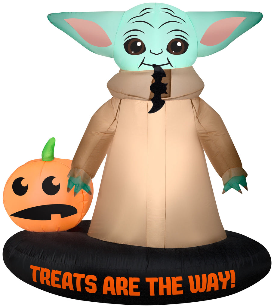 Gemmy Airblown Inflatable 5.5 ft Grogu with Jack O' Lantern