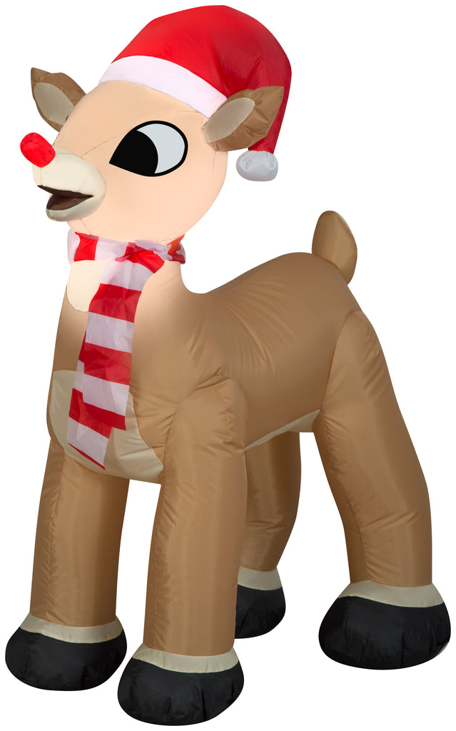 Gemmy Airblown Inflatable Rudolph the Red-Nosed Reindeer in Santa Hat and Scarf