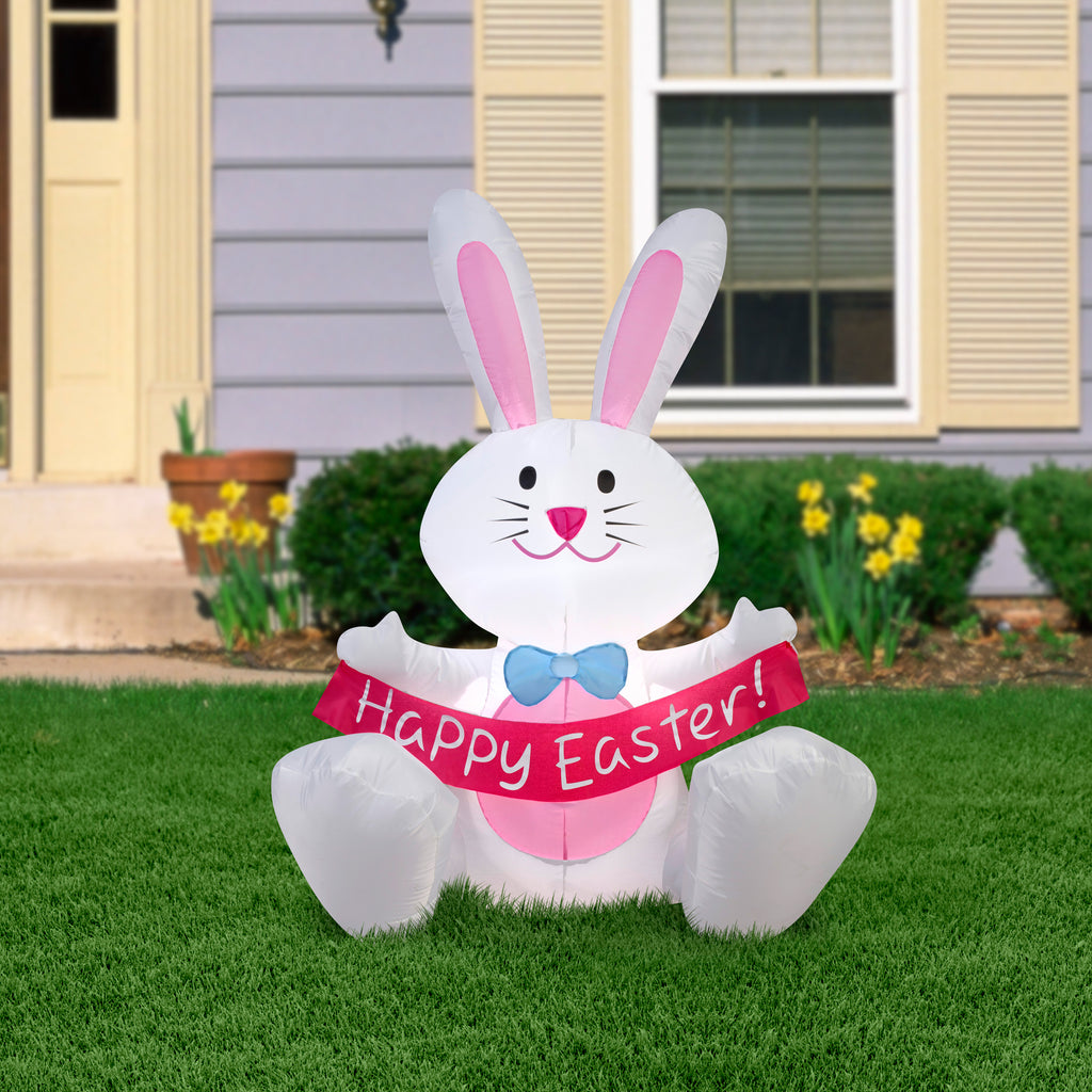 Gemmy 3.5ft Airblown White Bunny w/Bowtie Spring Inflatable
