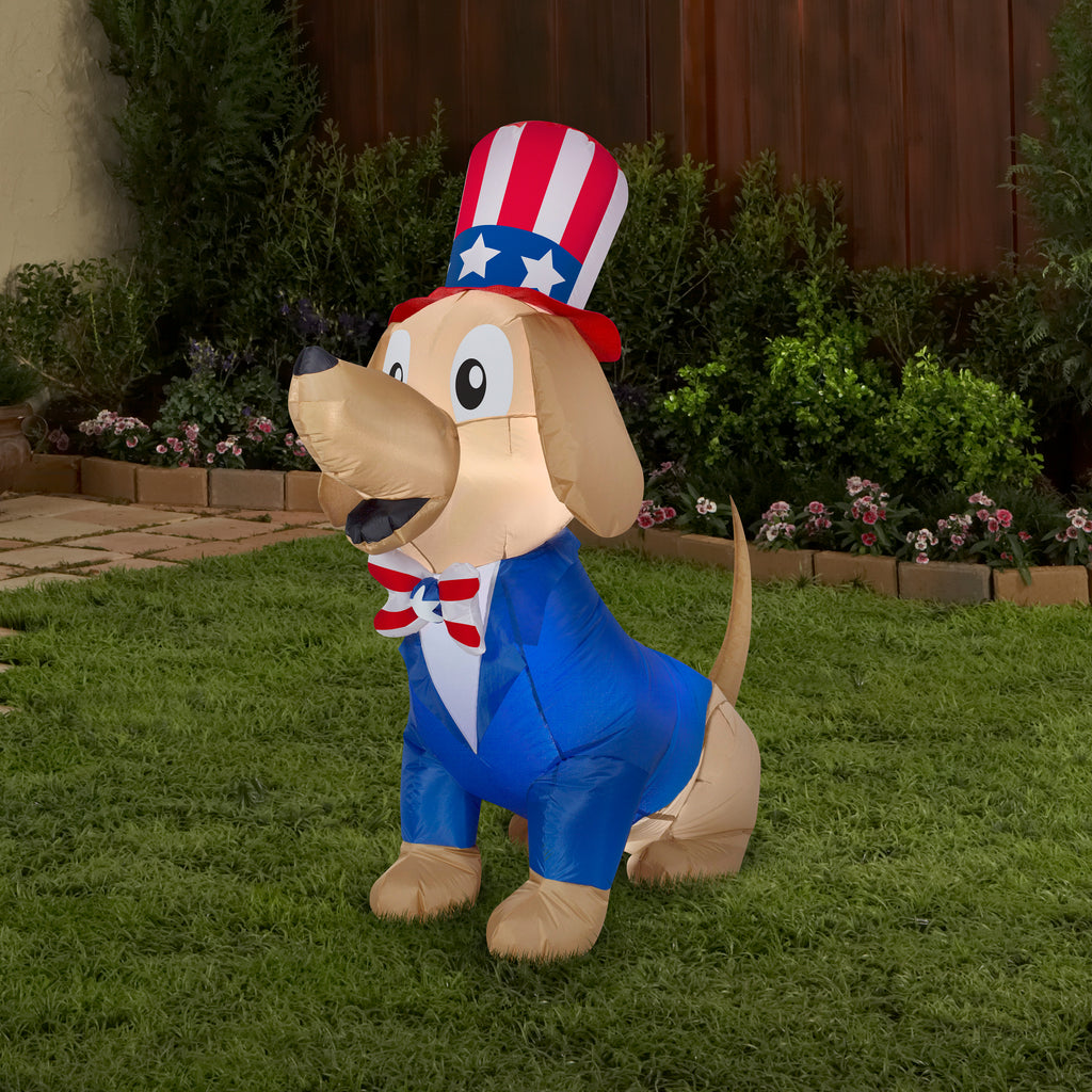 Gemmy Patriotic Inflatable 5Ft Uncle Sam Puppy Dog