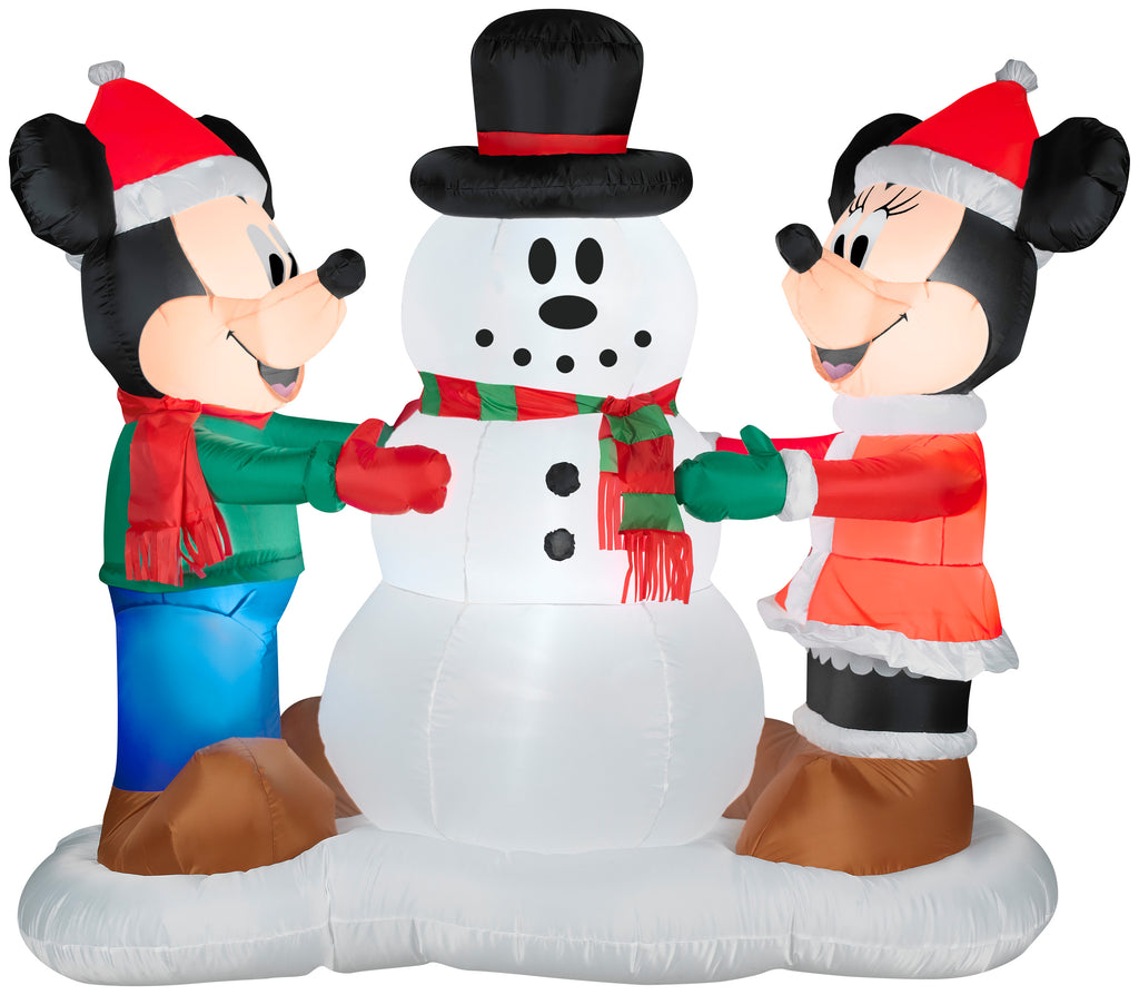 Gemmy Airblown Inflatable Mickey Mouse and Minnie Mouse Snowman Decorating