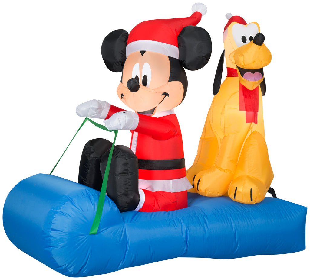 Gemmy Christmas Airblown Inflatable Inflatable Mickey Mouse and Pluto Sledding Scene, 5 ft Long